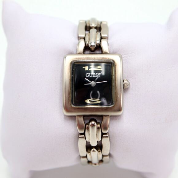 Vintage Guess Womens Square Watch 21mm Black Dial 5.25" Bracelet w New Battery - Picture 1 of 10